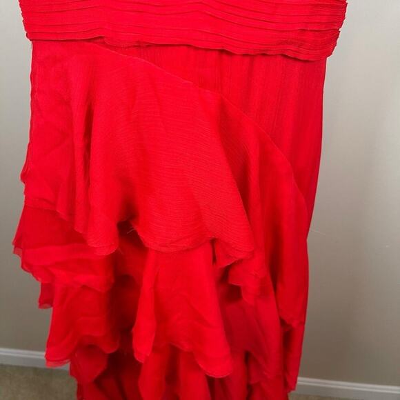 Alice + Olivia Bright Ruby Red Holly Asymmetric Ruffle Maxi Dress Size 2 - Picture 5 of 10